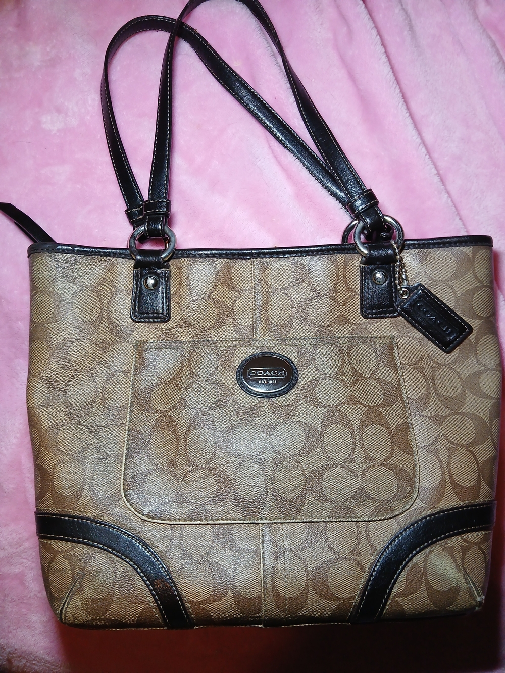 Coach Peyton Signature Heritage Tote Bag Brown F18917 Flawed